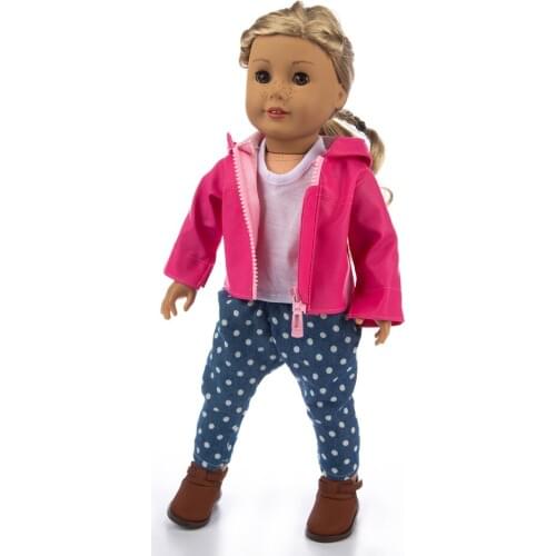 3Pcs=Leather Jacket+Vest+Pants Clothes for American girl 18inch doll clothes for children best gift