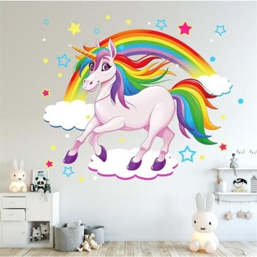 3D Cartoon Unicorn Rainbow Star Circle Wall Sticker Art Mural Bedroom Waterproof Wall Decoration wall stickers for kids rooms