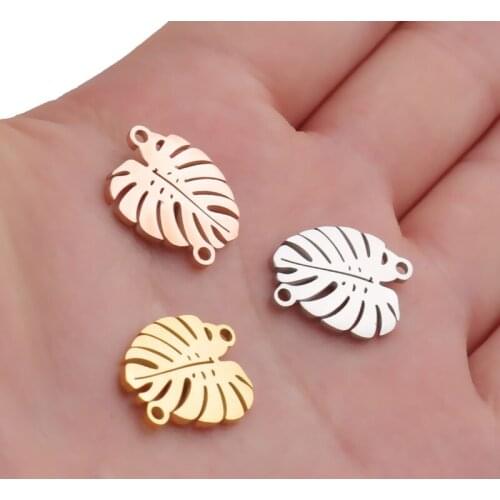 5Pcs/lot Leaves Filigree DIY Accessories Metal stainless steel Crafts Connector For Jewelry Making Necklace Charm Gold Findings