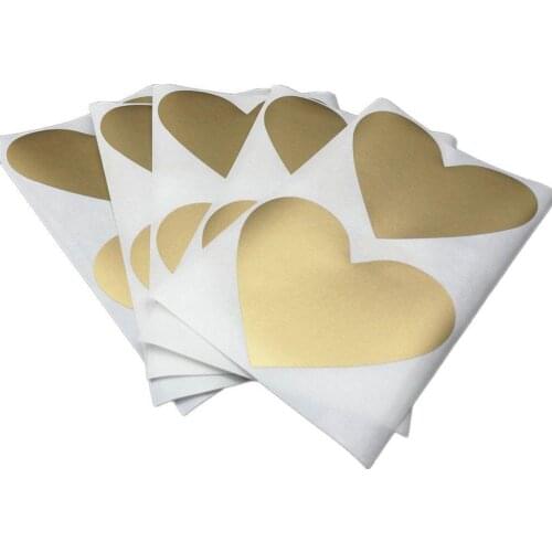 50pcs 60 * 70mm Golden Heart Scratch Off Stickers Creative Message Hide Postcard