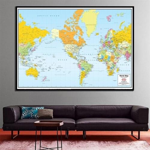 A2 Size The World Map Mercator Projection 2005 Version Printed Fine Canvas Unframed Wall Map Home Decor Crafts