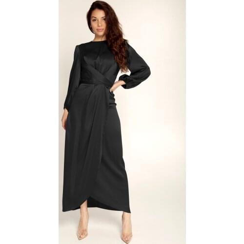 Arab Womens Dress Muslim Long Skirt Dubai Turkey Abaya Islamic Clothing Muslim Solid Color Robe Fashion Satin Tunic Dress