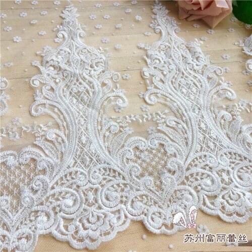White 3D Lace embroidery fabric Sequins LACE decals flower Applique for DIY Wedding dress DIY width=31cm 1order=1.5meter