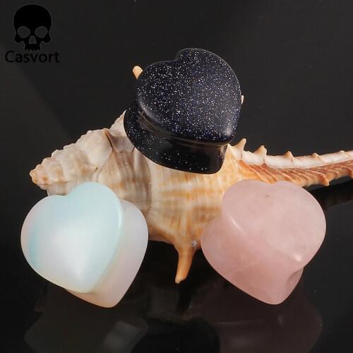 Casvort 2PCS Heart Stone Ear Piercing Body Jewelry Gauges Plugs Tunnels Stretcher Flesh Earrings Expander Fashion Gift 2PCS/Lot