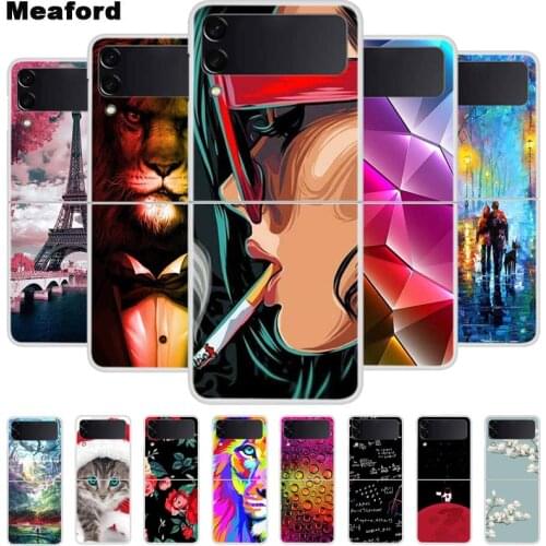 For Samsung Z Flip 3 Case Transparent Hard PC Phone Back Cover For Samsung Galaxy Z Flip 3 Cases ZFlip 3 Flip3 Coque Cute Cover