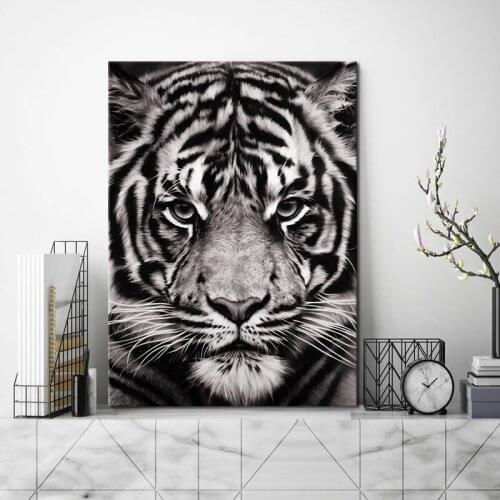 Black White Tiger Painting Animal Poster Wall Pictures Artwork for Living Room Home Decor Gifts