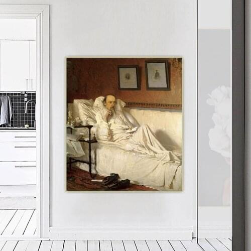 Citon Ivan Kramskoi《Nekrasov in bed》Canvas Art Oil Painting Artwork Poster Picture Background Decor Home Living Room Decoration