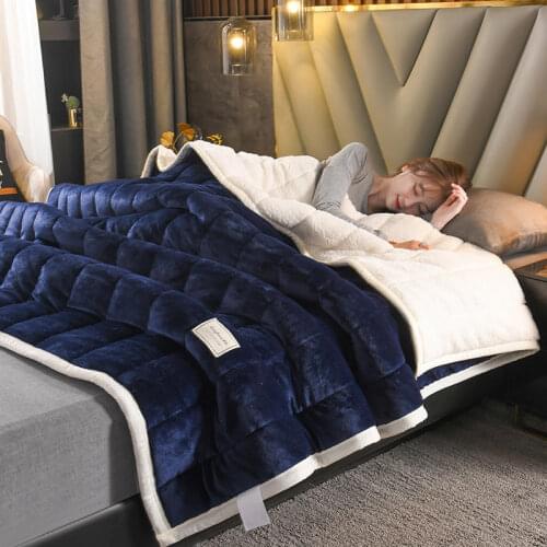 Double-sided Thick Lamb Cashmere Velvet Blanket Three-layer Quilted Home Sleeping Quilt Blanket Winter Warm Bed Cover Blanket