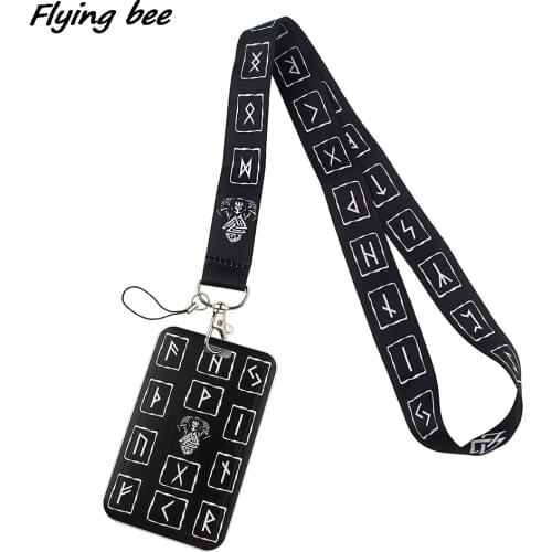 Flyingbee X1389 Cool Viking Rune Painting Art Key Chain Lanyard Neck Strap For Phone Keys ID Card Creative Lanyards Card Holder