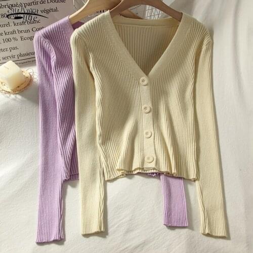 V-neck Cardigan Striped Sweater Women Long Sleeve 2021 Autumn Korean Fashion Sweater Loose Thin Casual Tops Pull Femme 16999