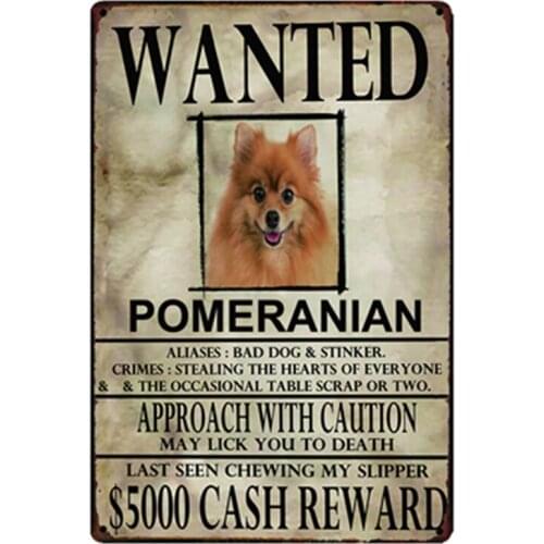 [ Kelly66 ] Pomeranian Dogs Wanied Metal Sign Tin Poster Home Decor Bar Wall Art Painting 20*30 CM Size y-2091