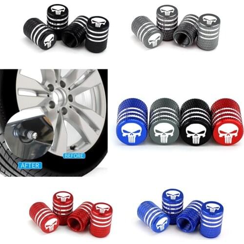 4Pcs/Set Car Tire Valve Stems Cap Knurling Style Skull Tire Valve Cap Aluminum Tire Wheel Stem Air Valve Caps Dustproof Caps