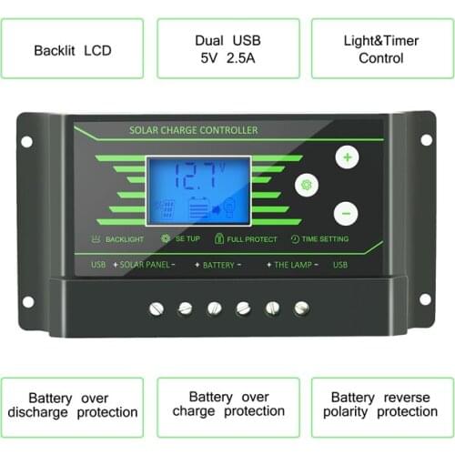 3 years warranty Solar Controllers 10A 12V 24V Auto Solar Charge Controller Back-light LCD Display Dual 5V USB Battery Regulator