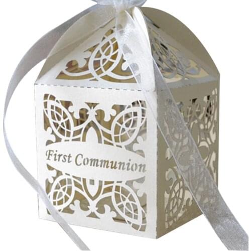 Cross design happy baptism christian wedding decoration door gift laser cut first communion party favor box