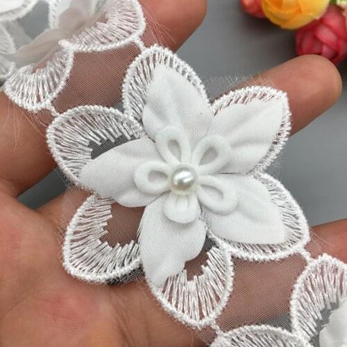 20X Nigerian Designer White Flower Pearl Bead Lace Trim Ribbon Fabric Embroidered Dress Knitting Sewing Craft Wedding Clothes