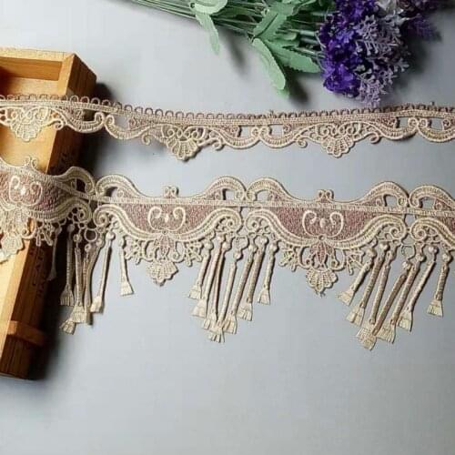 2 yards 182 cm Strip Tassel Lace Ribbon Trims Embroidery Flower Webbing for Sofa Cushion Decor Curtain Trimmings coffee New