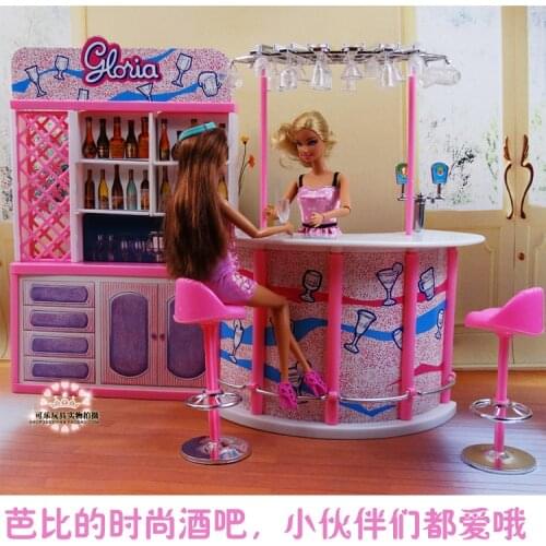 For barbie House Mini Furniture Happy Hour Relax Time Fashion pink Bar suit for kurhn licca blyth Doll Pretend Play Toys 1/6