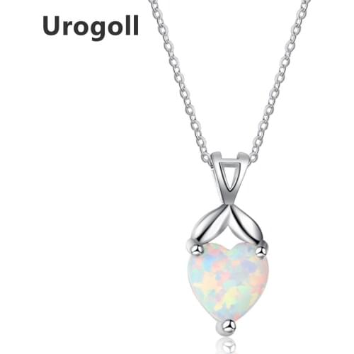 Trendy 925 Sterling Silver Fine Jewelry Heart Opal Pendant Necklaces For Women Silver 925 Jewelry Party Necklace Gifts
