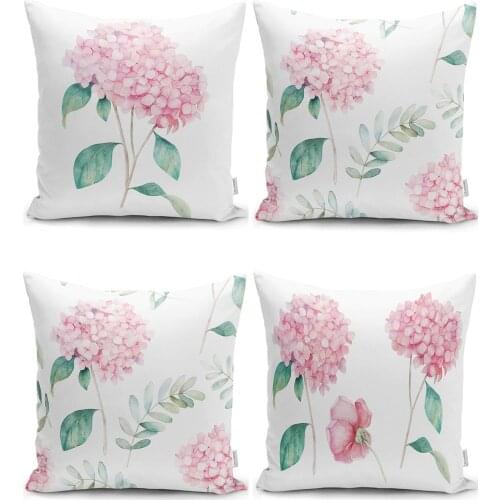 On A White Background Hydrangea Flower Pattern Modern Cushion Pillow Decorate Case Set High Quality Stylish Home Garden Room Kitchen Gift Useful Colorful Decorative