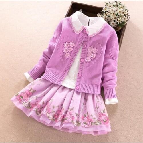 Europe and the United States 2019 autumn The new Parent-child outfit Long sleeve coat + shirt + Embroidered skirt Girls suit
