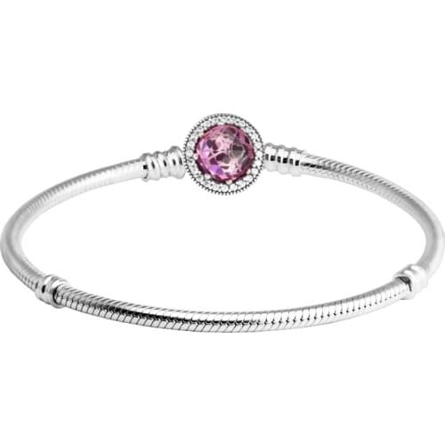 Genuine 925 Sterling-Silver-Jewelry Bracelets for Women DIY Jewelry Making Sparkling Heart Bracelet with Pink CZ Free Shipping