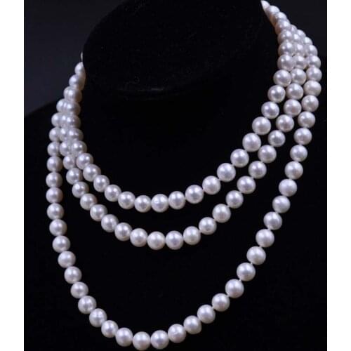 HOT 100 INCH LONG NATURAL WHITE 8MM FRESHWATER CULTURED PEARL NECKLACE