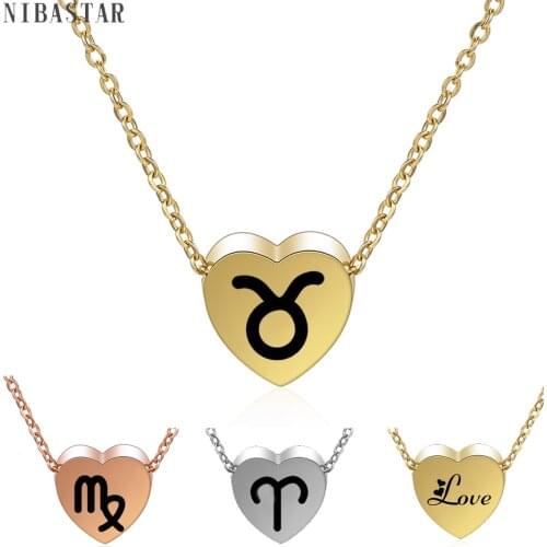 12 Constellation Double-side Engraving Customized Heart Necklace Zodiac Sign Girls Kids Gifts Message Card for Women Girl