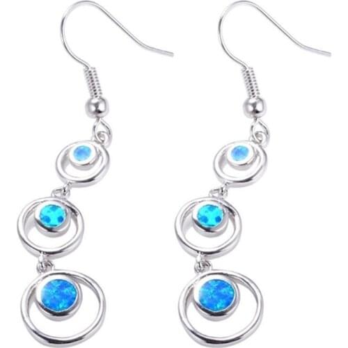 Silver Plated 4 Colors Stackable Round Hollow Opalite Opal Drop Earrings for Women Charm Jewelry