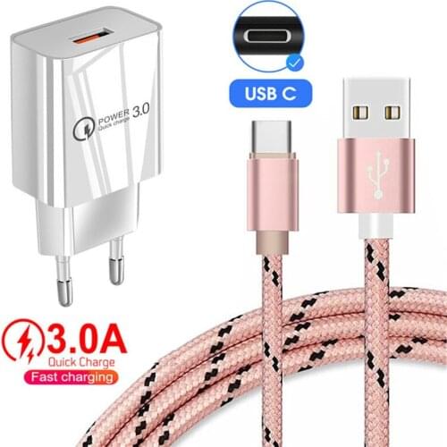 18W Quick Charge 3.0 Fast Charger Wall Charger Type C Cable For Xiaomi 11 Redmi 8 9 Note 10 9 8 7 Pro QC3.0 Phone Charge Adapter