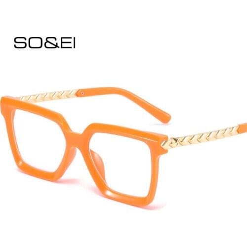 SO&EI Fashion Oversized Square Gradient Women Sunglasses Vintage Champagne Eyewear Men Leopard Metal Sun Glasses Shades UV400