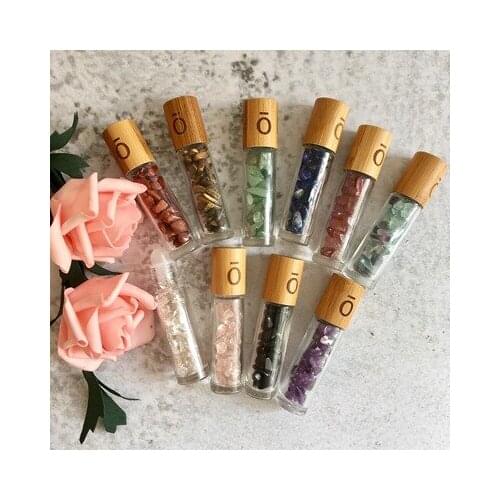 15 ml 10ml doterra bamboo lids roll on glass bottle with gemstone ball Glass Crystal Stone Essential Oils Massage Roller Bottles