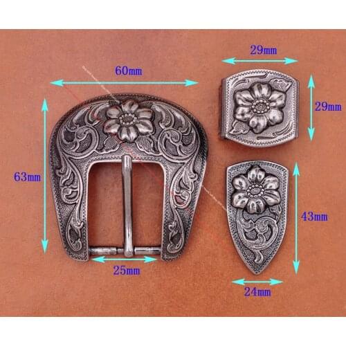Heavy Quality Silver Western Cowboy Cowgirl Rodeo Floral Engraved Leather Belt 3 Pieces Buckle Set Replacement Fit 1" Belt Strap