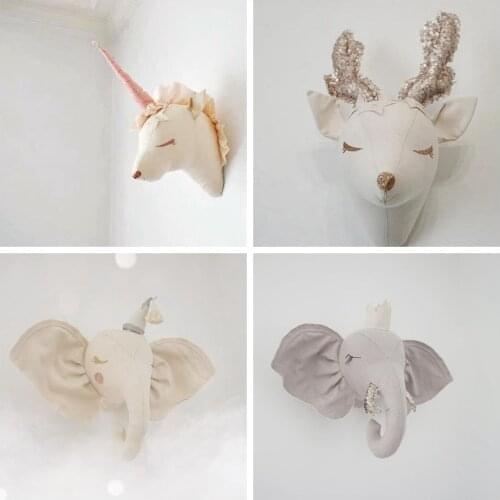 Kids Room Decoration 3D Animal Heads Elephant Unicorn Wall Hanging Decor For Children Room Nursery Room Decoration Soft Install