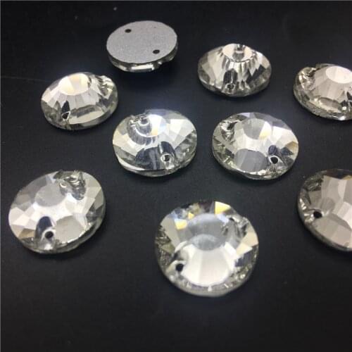 Xilion Round Sew on Rhinestone Flat Top 8 10 12 14 mm Crystal Clear Color Glass Crystal Sew On Stone for Wedding Dress