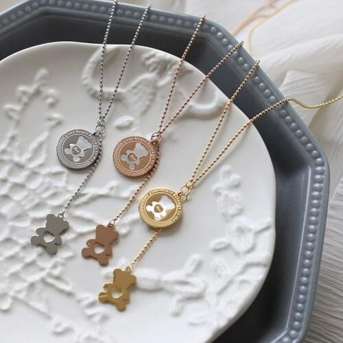 YUN RUO Not Change Color 18 k Gold Vintage Shell Bear Pendant Necklace Fashion Titanium Stainless Steel Jewelry Woman Accessory