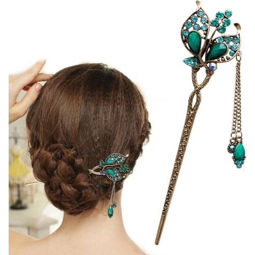 New Women Elegant Butterfly Leaves Bobby Pin Fashion Hairpin Rhinestone Hair Stick Gift for friend #11