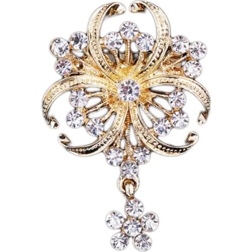 Hotsale 2019 new elegant jewelry pendants brooch gold color Rhinestone Brooches Wedding For Women Girl