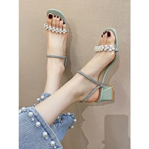 Womens sandals 2021 new summer pearl princess one word high heels