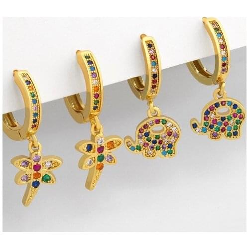 Evil eye multicolor Brass micro pave cz zircon cubic zirconia Hoop Earrings copper gold plated crystal women studs etf24