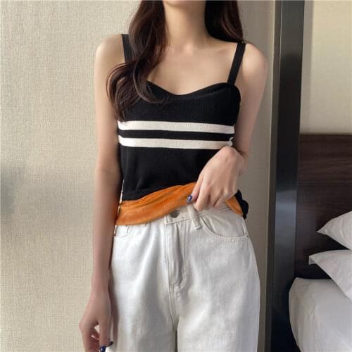 Women Corset Tops Spring And Autumn Womens Striped Knitted Sling Vest Sweater Tank Camis Crop Top For Women