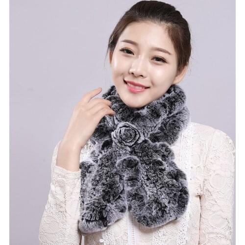 High Quality Fashion Womens Knitted Rex Rabbit Fur Scarves Natural Fur Neckerchief Winter Real Fur Flounce scarf Wraps