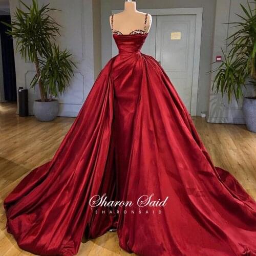 Luxury Burgundy Mermaid Evening Dress with Overskirt Spaghetti Straps Long Prom Formal Dresses for Women Wedding Party Gowns