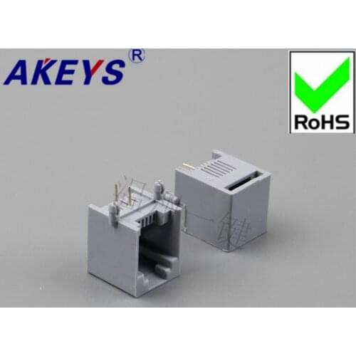 10PCS 5521-PCB-6P2C-Endless-90 degrees-Grey-RJ11 network socket Horizontal full plastic