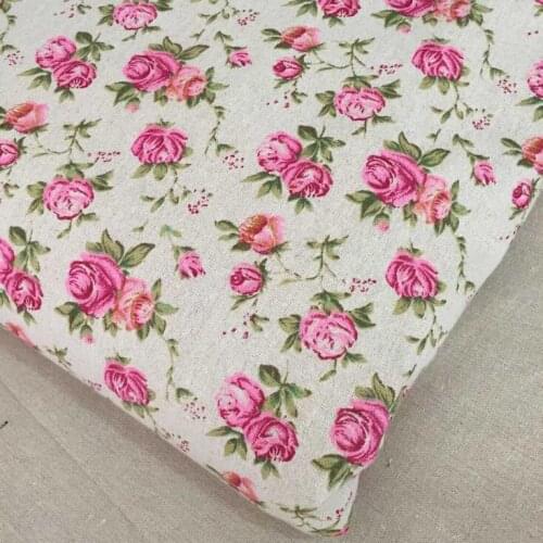 100*150cm linen fabric pink rose printed nature Clothes,table cloth,bag etc