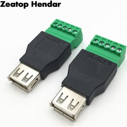 2Pcs USB 2.0 A Male / Female to 5 Pin Screw Connector USB Jack with Shield USB2.0 Type to Screw Terminal Plug