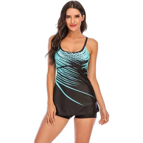 2020 Striped Tankini Plus Size Women Two Pieces Bandage Trikini Swimwear Push Up Swimsuit with Shorts Vintage Female Beachwear
