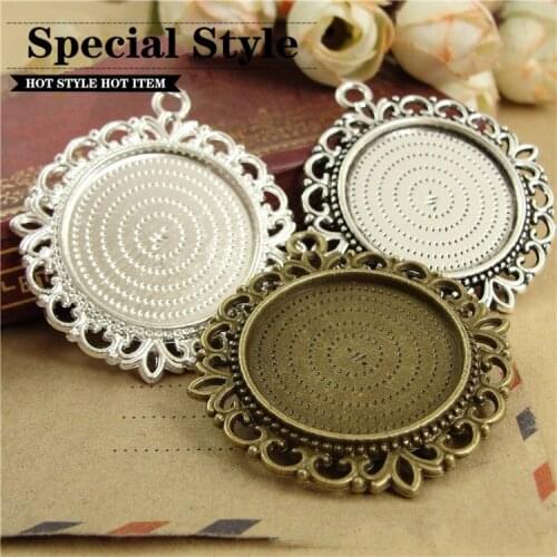 25mm Inner Size Cabochon Base Setting vintage flower Blank Cameo Charms Pendant Antique Silver bronze jewelry making 20pcs 0773A