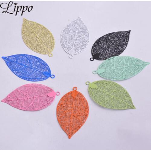 30pcs AA2247 49*26mm Hyperbole Filigree Leaf Charms Silver Color Leaves Brass Colorful Big Pendant Connectors Earrings Jewelry