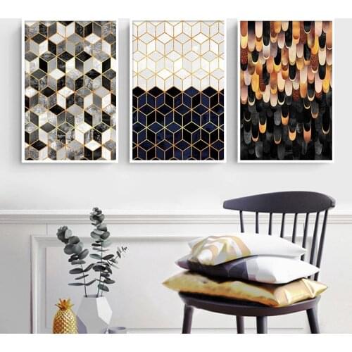 Abstract Golden Geometric Wall Art Canvas Painting Nordic Decoration Picture Posters and Prints Living Room Modern Home Decor