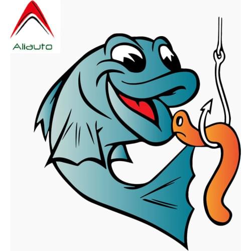 Aliauto Fisherman Fish Fishing Worm Bite Hook Funny Interest Reflective Car Sticker Waterproof Cover Scratches Decals,12cm*11cm
